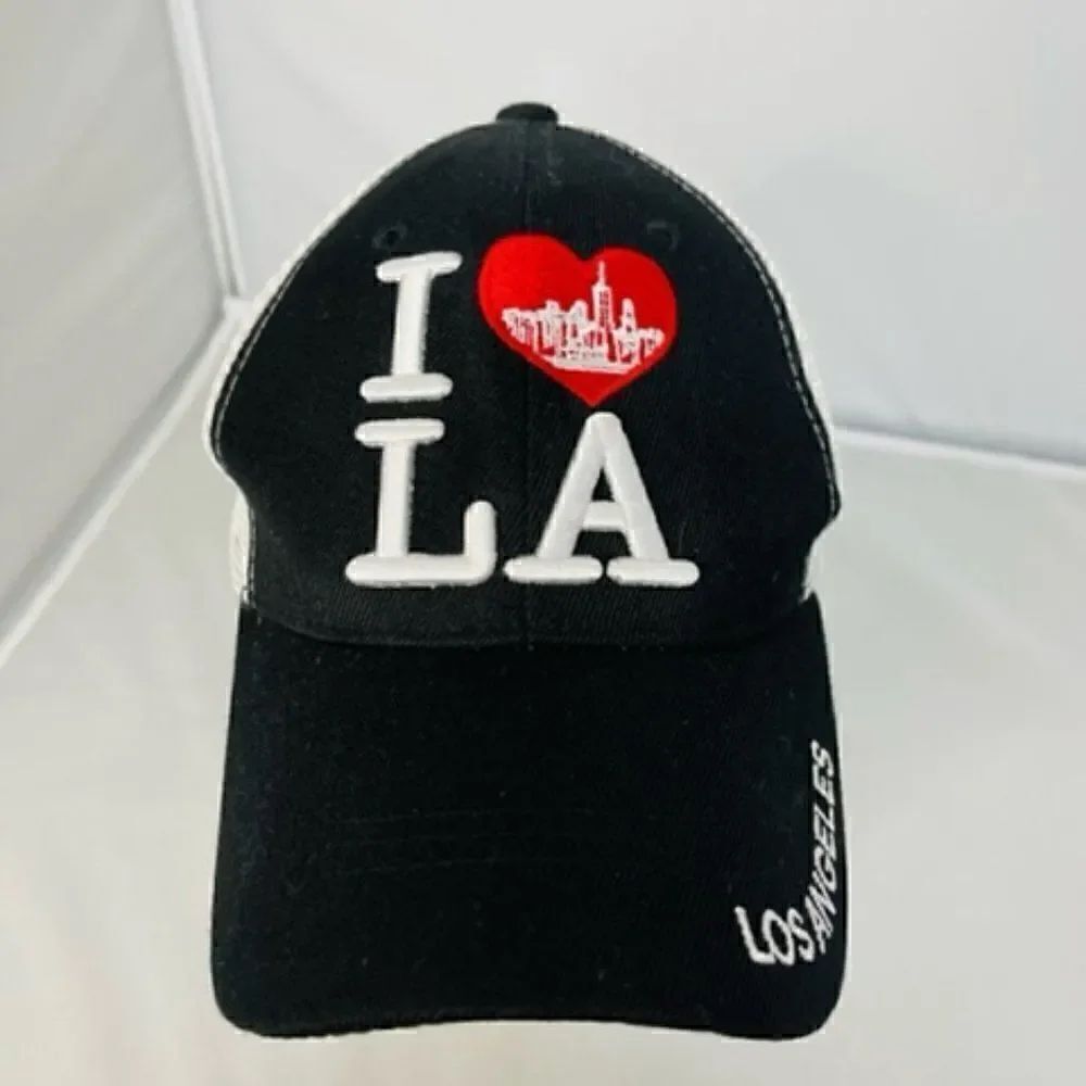 I "Heart" LA Los Angeles Black White Red Baseball Mesh Hat Excellent condition H